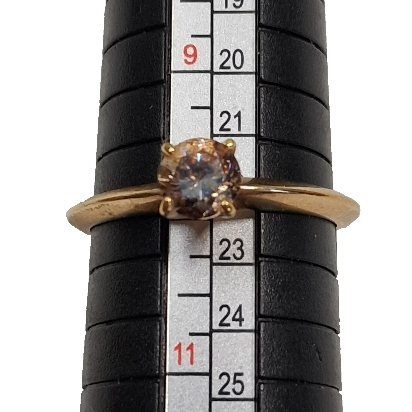 Vintage Solitaire Ring Clear Round Cut Stone Size 10 Yellow Gold Tone Band