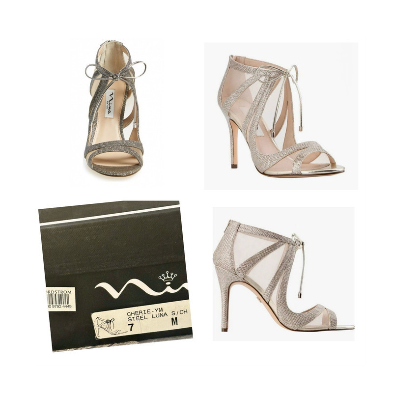 Nina Silver Glitter Strappy Ankle Tie Open Toe Stiletto Heels Womens 7 M