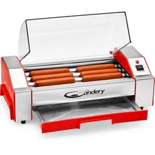 The Candery Hot Dog Roller - Sausage Grill Cooker Machine - 6 Hot Dog Capacit...