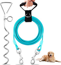 Dog Tie Out Cable and Stake,15FT Outside Dog Run Cable Leash Chain with Hand ...