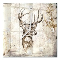 Wanduhr Aus Glas FüR Wohnzimmer Und Arbeitszimmer Hirsch WeißE Zeiger 30X30 Cm