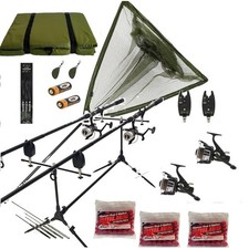 Full Carp Fishing Set Up Rods Reels Bite Alarms Net Mat  Bait Hook Tackle 10 FT