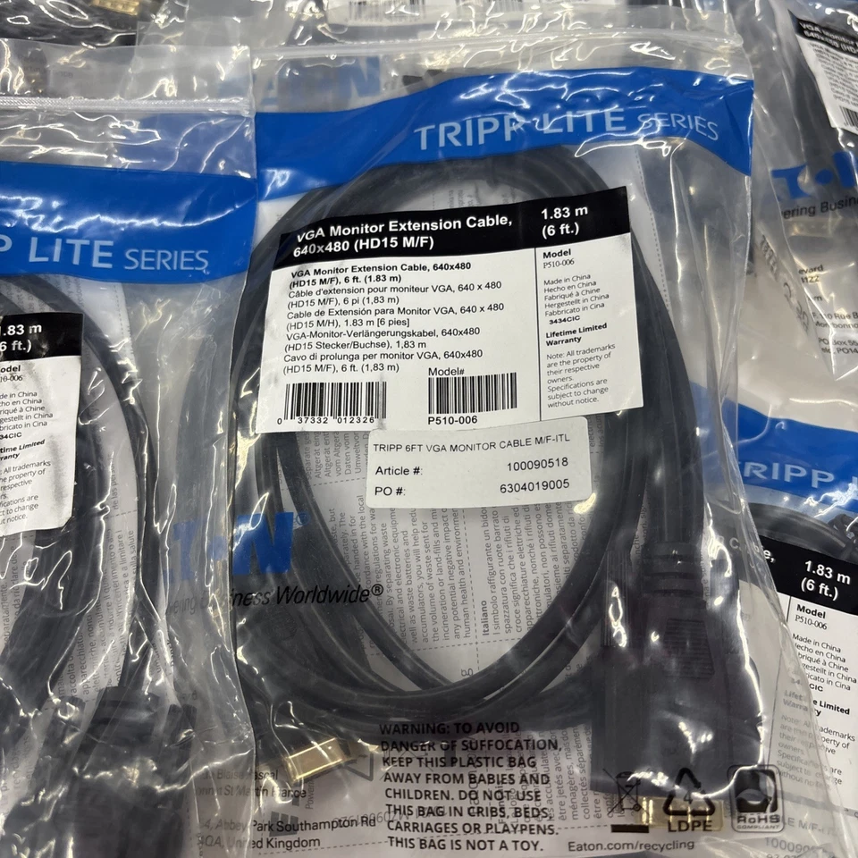 10 Eaton Tripp Lite P510-006 6' VGA Monitor Extension Cables HD15 M/F 640 x 480 - Image 2 of 4