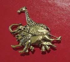 Lion Giraffe Elephant Brooch Pin African Safari Stampede 1980’s  EUC