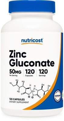Nutricost Zinc Gluconate (50mg) 120 Vegetarian 120 Count (Pack of 1)