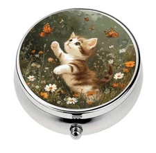 tabby Cat pill box kitten medicine Trinket NEW Free Ship 2 Inch Stocking Stuffer