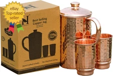 - Pure Copper Hammered Water Jug with 2 Hammered Copper Tumblers | Copper Pitche