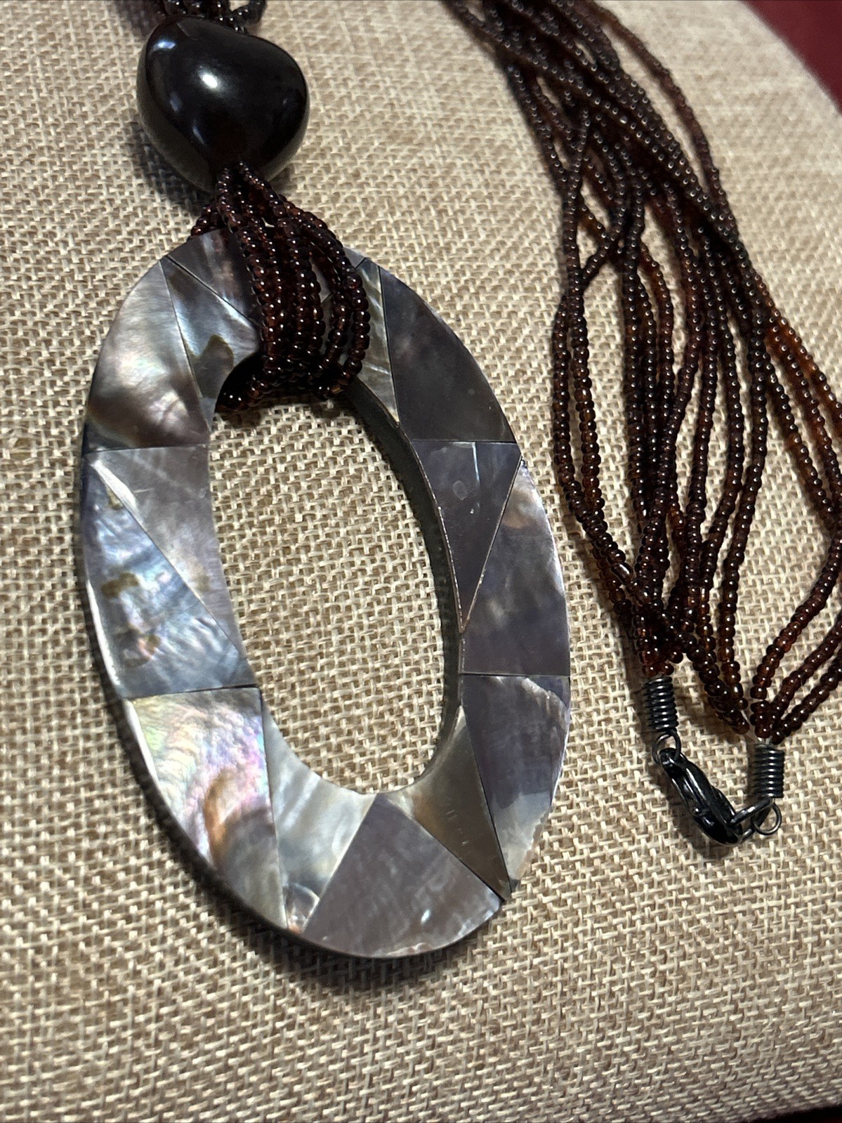 Vtg Abalone Shell Statement Necklace MOP Mosaic O… - image 5