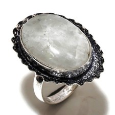 Rainbow Moonstone Gemstone Handmade Fashion Ethnic Antique Jewelry Ring 8" SR 02