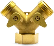 2 Way Brass Hose Splitter - All Metal Body - Y Connector and Garden Hose Adap...