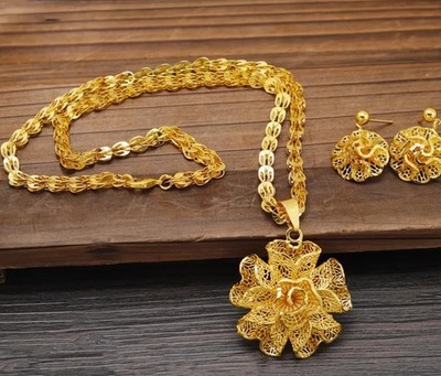 24k Gold Plated Luxury Middle East Necklace and Earrings Set
