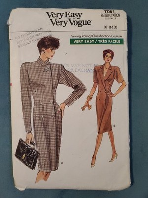Vogue Sewing Pattern 7061 Double Breasted Dress Work Vintage 1980s Sz 6-8-10 CC