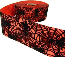 1 Yard Halloween Orange Black Velvet Spider Webs Ribbon 2 1/2"W
