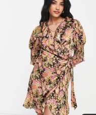 Women's Topshop Floral Print Mini Dress Size 4 Black Pink