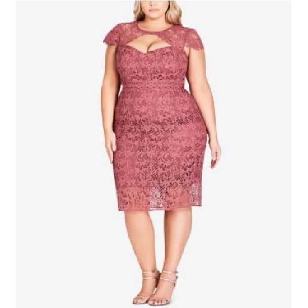 City Chic Womens Plus S/16 Rose Sleeveless Pretty Lace A Line Dress NWT CN77 City Chic Womens Plus S/16 Rose Sleeveless Pretty Lace A Line Dress NWT CN77