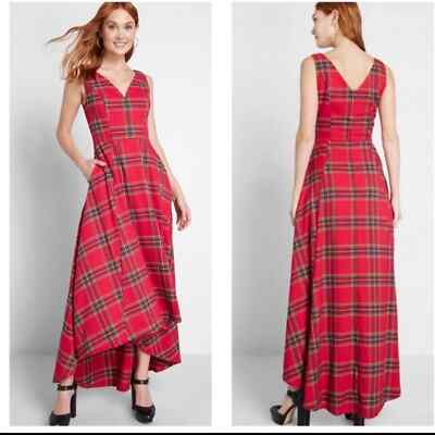 ModCloth X Collectif Red Plaid High Low Dress 6 | eBay