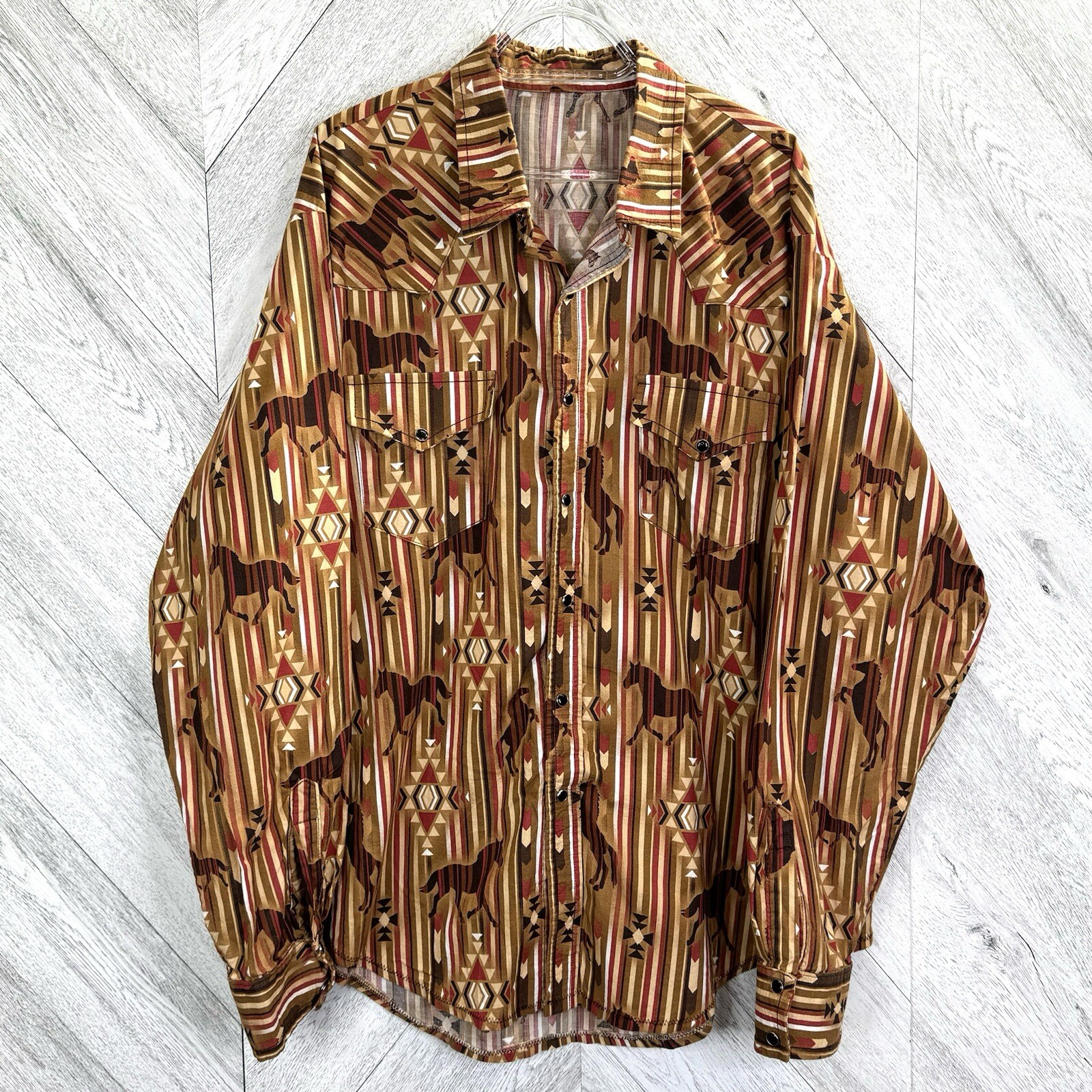 Vintage Western Shirt Pearl Snap Horse Print Aztec So… - Gem