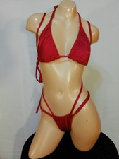Exotic dancer stripper medium red two piece bikini sling dance outfit-dancewear