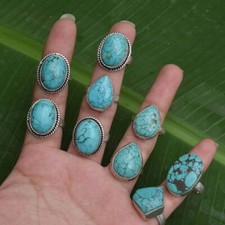 Healing Turquoise Gemstone 925 Sterling Silver Plated 5 PCs Rings Lot Jewelry