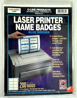 #ad #ad 200 C Line Pressure Sensitive Inkjet Laser Printer Name Badges Blue Border $6.34