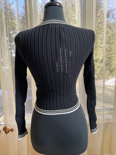 Muy Muy Women’s black Longsleeve Striped Bow Top Size M - Picture 4 of 6