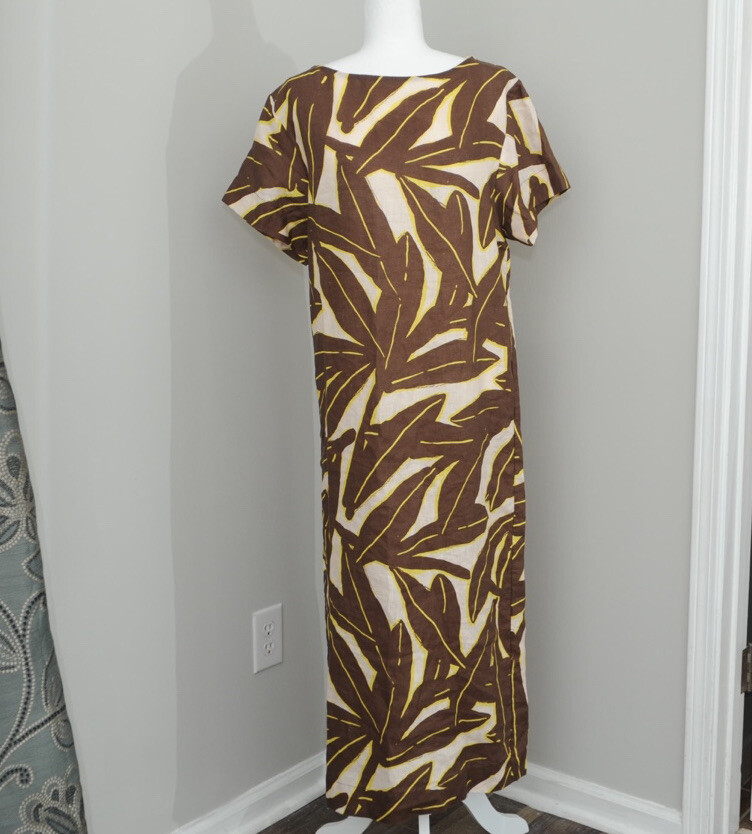 gold leaf dress anthropologie WHIT TWO Banana Button Back Medium LINEN dress_type_Beaded