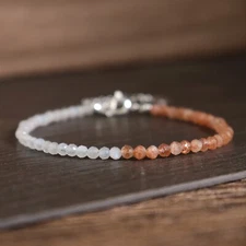 Sunstone Moonstone Beads Bracelet Natural Gemstone Crystal Dainty Bracelet Gift