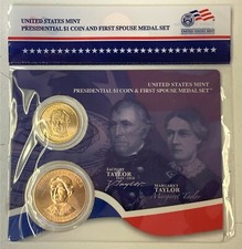 US Mint Zachary & Margaret Taylor Pres. $1 Coin & First Spouse Medal Set  K9136