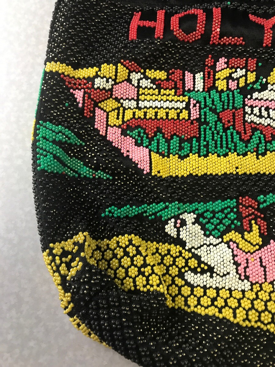 Sac à main en perles et corde vintage années 60 couleur beige Plastique