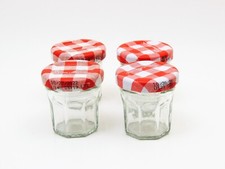 Lot of 4 Mini Jars Bonne Maman France 1 Oz Empty Glass Jars Jams Crafts Red Lid