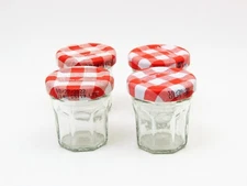 Lot of 4 Mini Jars Bonne Maman France 1 Oz Empty Glass Jars Jams Crafts Red Lid