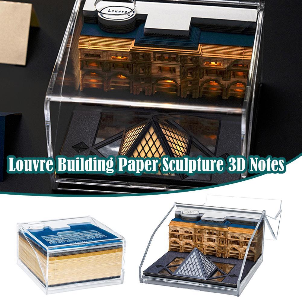 3D Louvre Sticky Notes 2025 Weekly Calendar with Lights Crafts' Wooden Q1A5-image