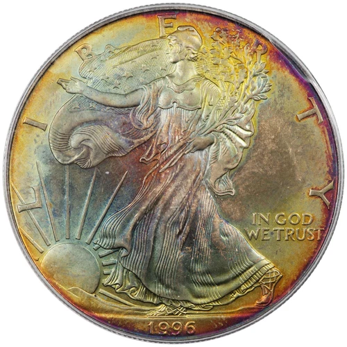 1996 American Silver Eagle $1 PCGS MS68, MONSTER DUAL SIDED TONING [BN390]