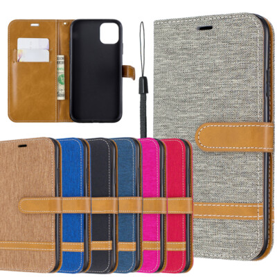 Schutz Hülle Für iPhone 15 14 13 12 Pro Handy Tasche Klapp Denim Leder Flip Case
