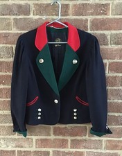 Vintage Julius Lang Jacket Tiroler Navy Blue Red Green Wool Size 14 U.k.
