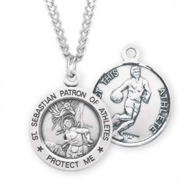 St. Sebastian Basketball Sterling Silver Medal Necklace with 24 Inch ...