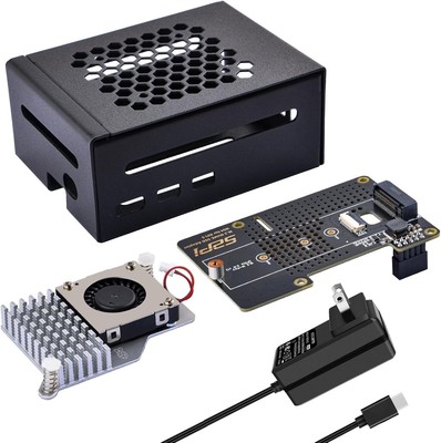 All-in-One Raspberry Pi 5 Cooling Case with M.2 NVMe PCIe Adapter - 27W USB C