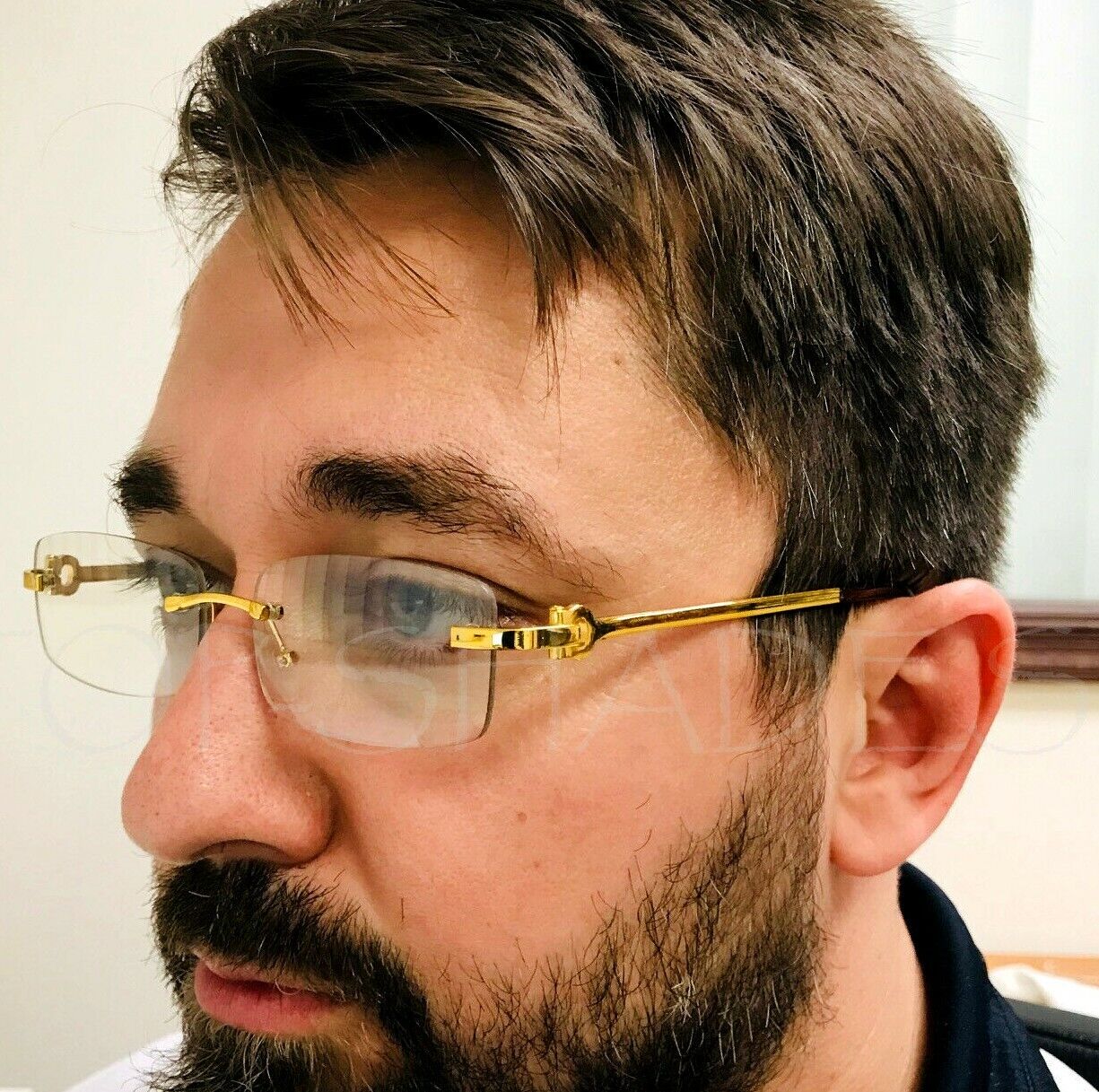 Men's Elegant Sophisticated Square Gold Rimless Frame Clear Lens Eye Glasses NEW | eBay Men's Elegant Sophisticated Square Gold Rimless Frame Clear Lens Eye Glasses NEW | eBay