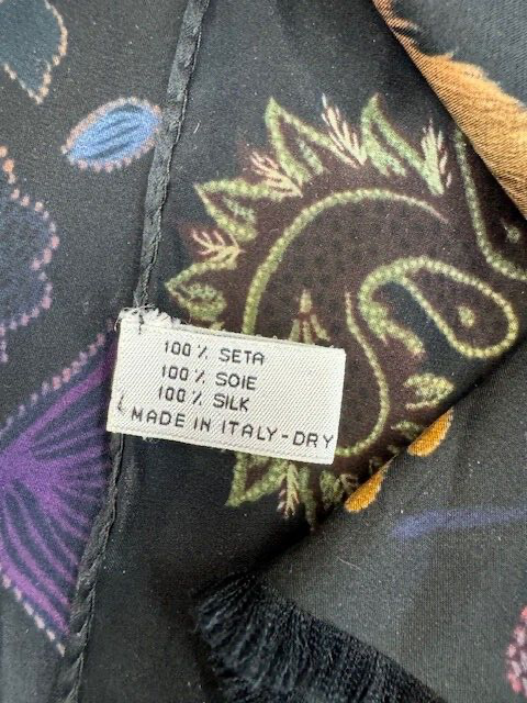 Unisex Black Scarf with Monkey and Animal Motif 25x67