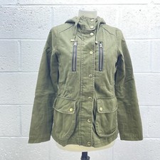 TOPSHOP PETITE Y2K KHAKI COAT GINGHAM HOOD ZIP UP JACKET UK SIZE 4