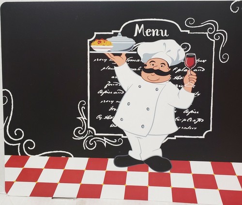 Set of 2 Plastic Placemats (18"x12") FAT CHEF IN FRONT OF THE MENU ON BLACK,GR - Picture 6 of 24
