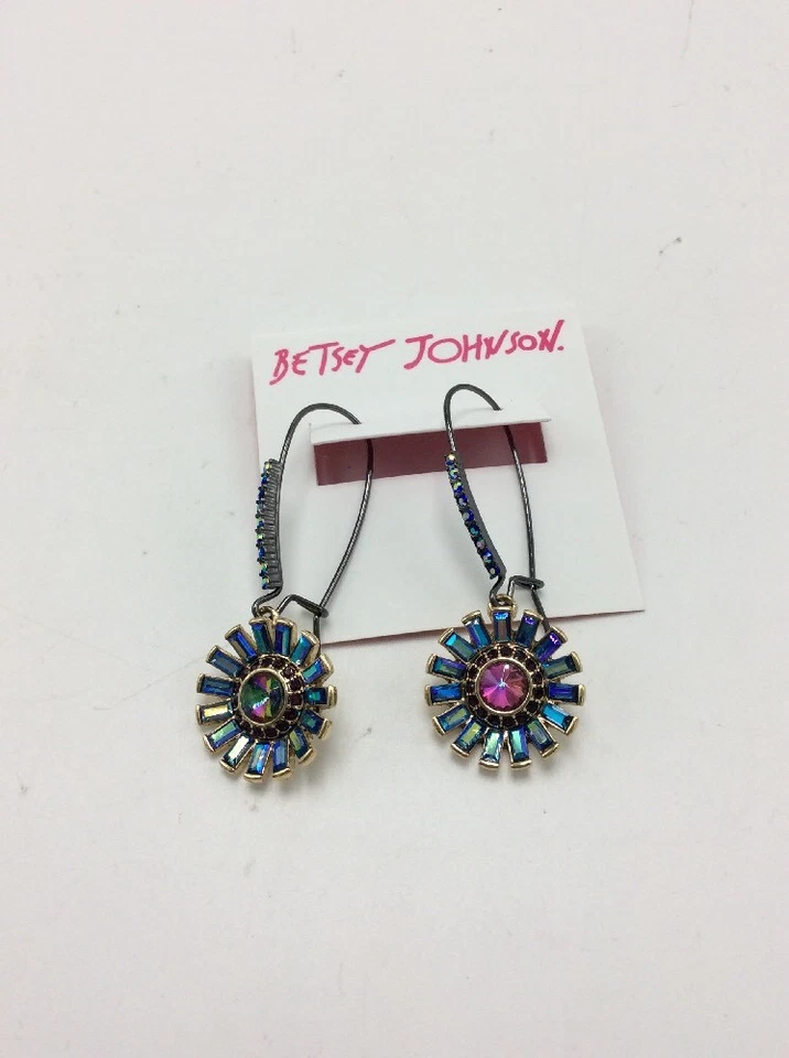 Pendientes colgantes Betsey Johnson tono hematita flor $42 F206 Foto 4 de 4