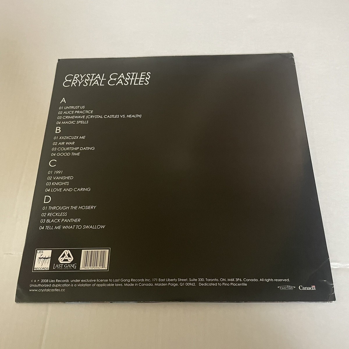 Crystal Castles Self Titled LP Original Press Rare Goth Vinyl