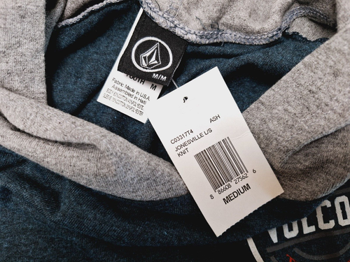 Volcom Shirt M Blue Gray Hood Long Sleeve Pullover Boy NEW - Picture 4 of 4