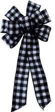 10" Hand Made White Black Buffalo Plaid Flannel Bow Christmas Holiday Wreath