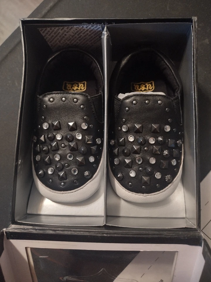 New ASH KIDS Baby Jay Roxy Shoes in Black W/Rhinestones Size 19 9-12 Months — 第 2/4 张图片