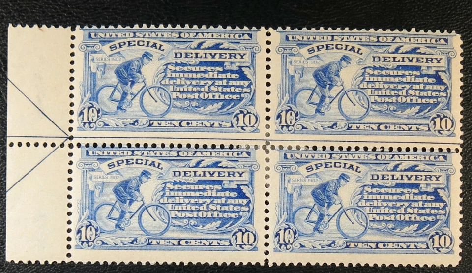 U.S. #E6 1902 10¢ Bicicleta Mensajero Entrega Especial Bloque de 4 Como Nuevo  Foto 2 de 4