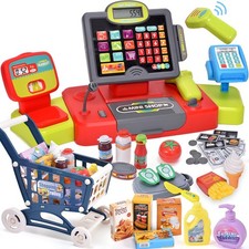 Kids Cash Register Toy Pretend Play with Real Calculator Sound Scanner/Shoppi...