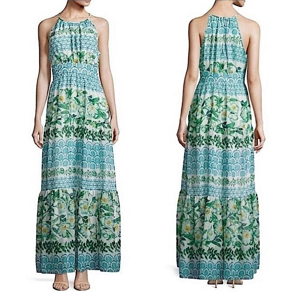 eliza j maxi dress sale Eliza J Floral Print Long Sleeve High Low Faux Wrap Dress, Navy Multi, 6