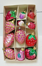 Christmas Ornaments Fruit and Pinecones 12 ; Glass; Hand Painted; Vintage